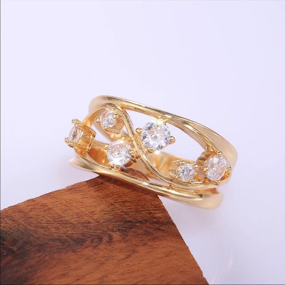 New Women’s Yellow Gold Plated Diamond Ring - Picture 3 of 8